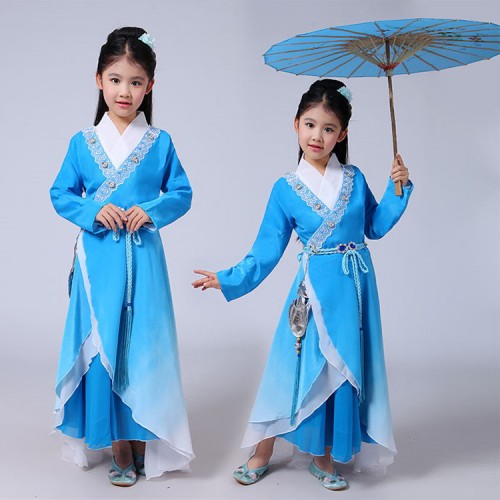 Kids children Chinese folk dance dresses girls fairy hanfu princess ancient classical beauty performance cosplay robe costumes